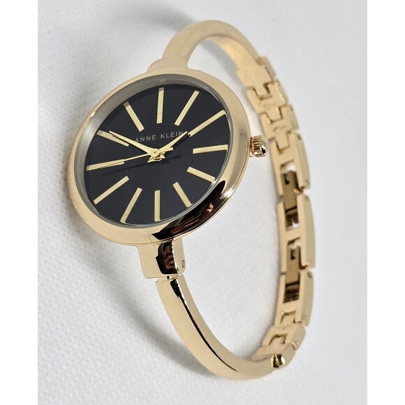 Women's Anne Klein Gold Tone Black Dial AK/1470G PC21J Bangle Bracelet Watch 09 - Picture 6 of 7